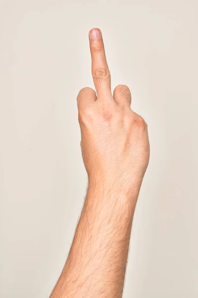Mão Caucasiano Jovem Mostrando Dedos Sobre Fundo Branco Isolado Mostrando — Fotografia de Stock