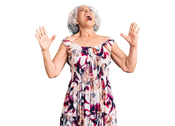 Senior Grey Haired Woman Wearing Casual Clothes Crazy Mad Shouting — Stock Photo, Image