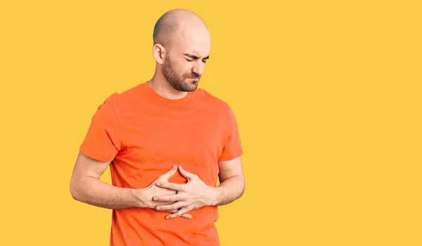 Young Handsome Man Wering Casual Shirt Hand Stomach Because Indigestion — Stock Photo, Image