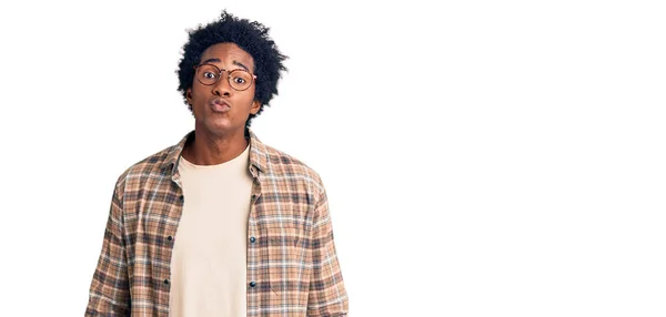 Handsome African American Man Afro Hair Wearing Casual Clothes Glasses — Stock Photo, Image