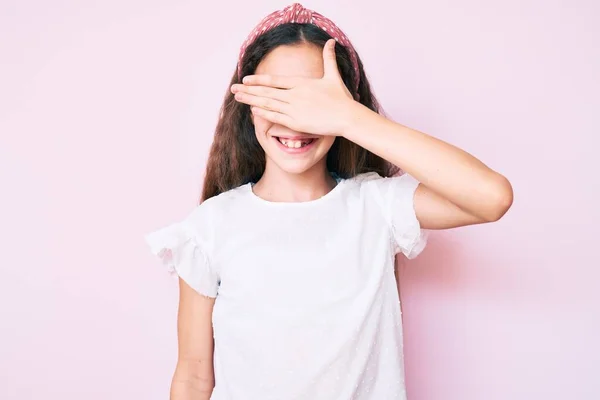 Cute Hispanic Child Girl Wearing Casual Clothes Diadem Smiling Laughing — Stock Photo, Image