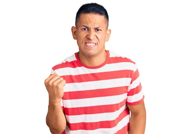 Young Handsome Latin Man Wearing Casual Clothes Angry Mad Raising — Stock Photo, Image