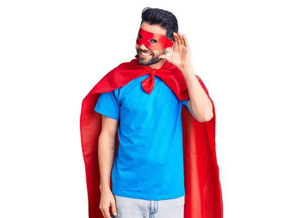 Homem Bonito Jovem Com Barba Vestindo Traje Super Herói Sorrindo — Fotografia de Stock