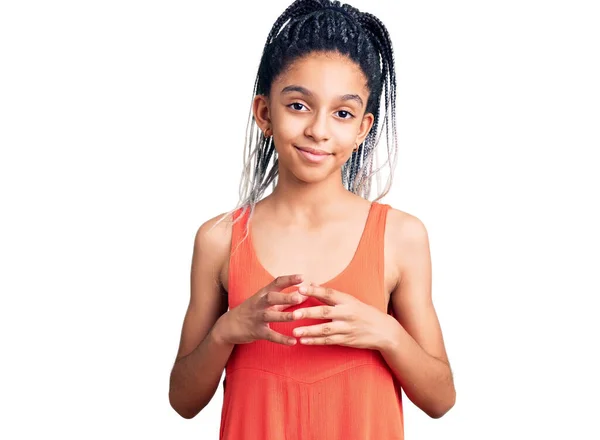 Симпатичная Африканская Американская Девушка Повседневной Одежде Руки Вместе Пальцы Скрещены — стоковое фото