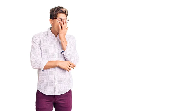 Young Handsome Man Wearing Business Clothes Glasses Bored Yawning Tired — Stock Photo, Image