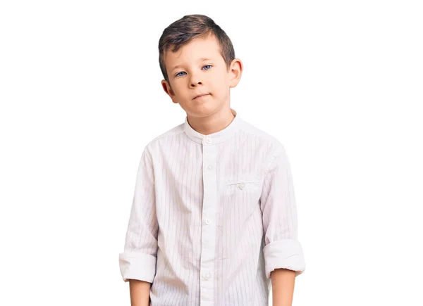 Niño Rubio Lindo Usando Camisa Elegante Que Mira Somnoliento Cansado —  Fotos de Stock