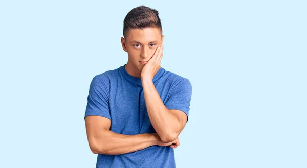 Young Handsome Hispanic Man Wearing Casual Clothes Thinking Looking Tired — Stock Photo, Image