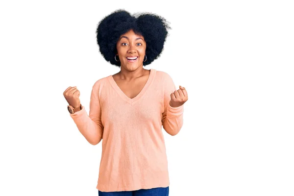 Young African American Girl Wearing Casual Clothes Celebrating Surprised Amazed — Stock Photo, Image