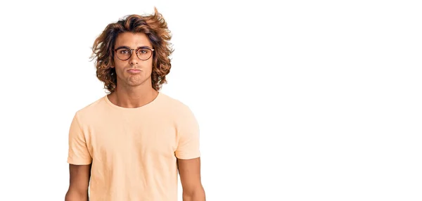 Young Hispanic Man Wearing Casual Clothes Glasses Depressed Worry Distress — Stock Photo, Image
