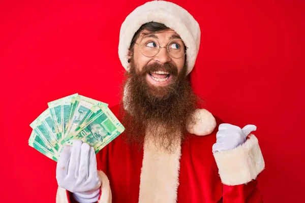 Handsome Young Red Head Man Long Beard Wearing Santa Claus — Stock Photo, Image