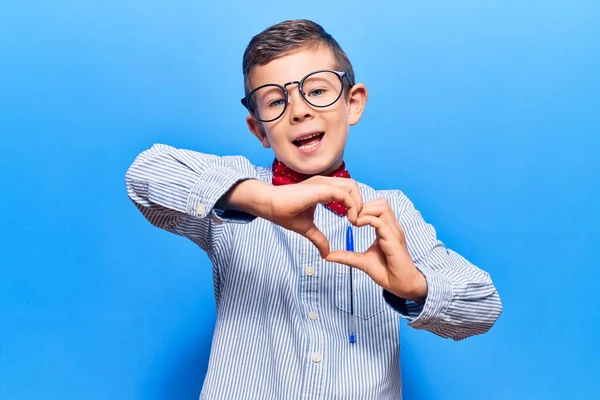Cute Blond Kid Wearing Nerd Bow Tie Glasses Smiling Love — Stock Photo, Image