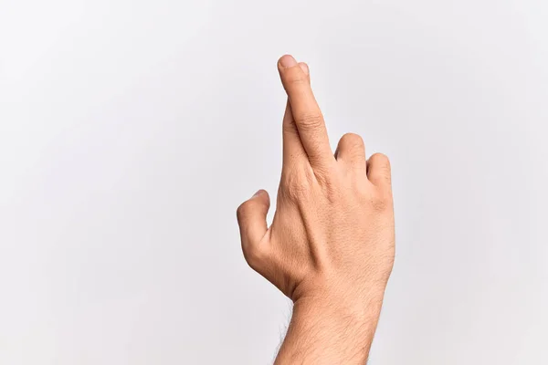 Mão Jovem Caucasiano Mostrando Dedos Sobre Fundo Branco Isolado Gesticulando — Fotografia de Stock