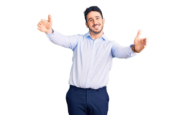 Young Hispanic Man Wearing Business Clothes Looking Camera Smiling Open — Stock Photo, Image
