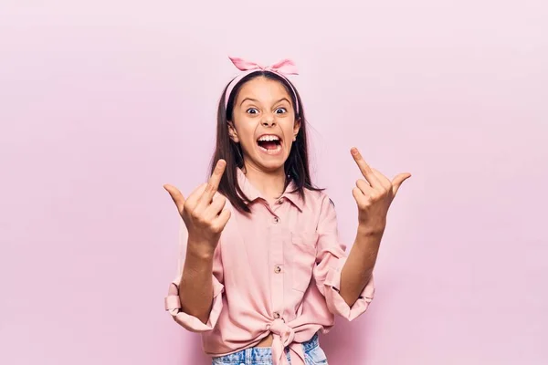 Beautiful Child Girl Wearing Casual Clothes Showing Middle Finger Doing — Photo