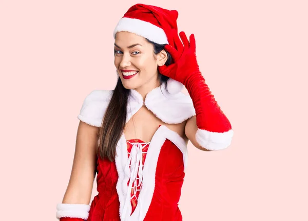 Joven Hermosa Mujer Caucásica Vistiendo Traje Santa Claus Sonriendo Con — Foto de Stock