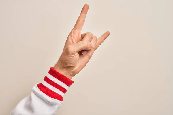 Mano Joven Caucásico Mostrando Los Dedos Sobre Fondo Blanco Aislado — Foto de Stock