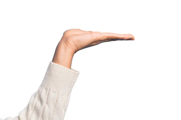 Рука Кавказского Молодого Человека Показывающего Пальцы Изолированном Белом Фоне Плоской — стоковое фото