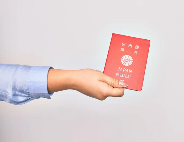 Hand Kaukasiska Ung Kvinna Som Innehar Japan Japanska Pass Dokument — Stockfoto