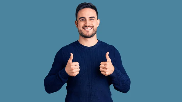 Young Handsome Man Wearing Casual Clothes Success Sign Doing Positive — Stock Photo, Image