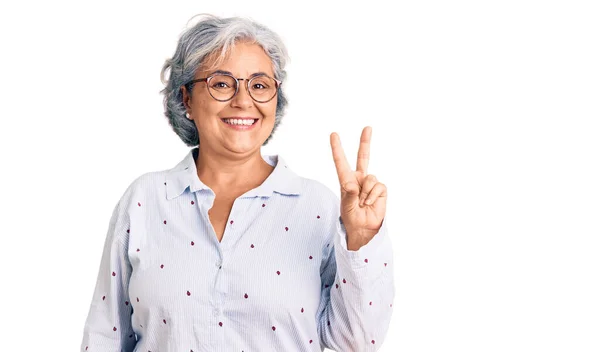 Mujer Mayor Con Pelo Gris Vistiendo Ropa Casual Negocios Gafas —  Fotos de Stock