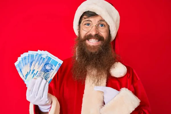 Handsome Young Red Head Man Long Beard Wearing Santa Claus — Stock Photo, Image