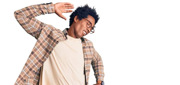 Handsome African American Man Afro Hair Wearing Casual Clothes Glasses — Stock Photo, Image