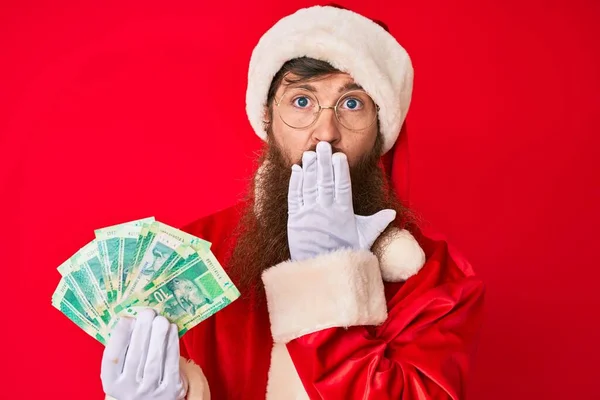 Handsome Young Red Head Man Long Beard Wearing Santa Claus — Stock Photo, Image