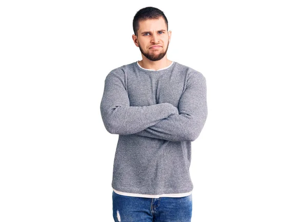 Homem Bonito Jovem Vestindo Camisola Casual Cético Nervoso Desaprovando Expressão — Fotografia de Stock