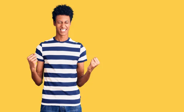 Young African American Man Wearing Casual Clothes Excited Success Arms — Stock Photo, Image