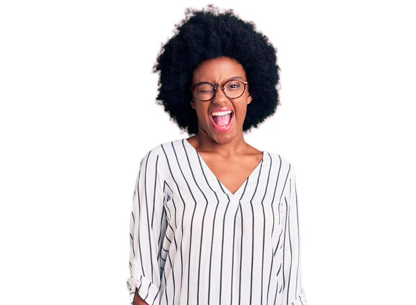 Young African American Woman Wearing Casual Clothes Glasses Winking Looking — Stock Photo, Image