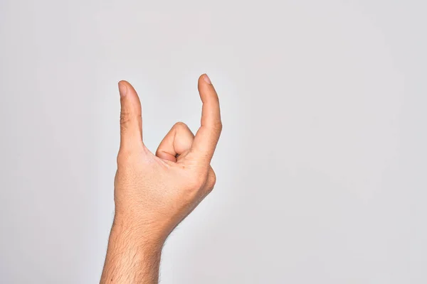 Mano Joven Caucásico Mostrando Dedos Sobre Fondo Blanco Aislado Recogiendo — Foto de Stock