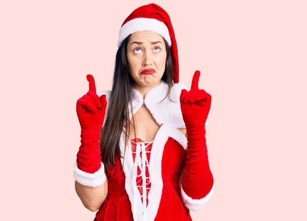 Young Beautiful Caucasian Woman Wearing Santa Claus Costume Pointing Looking — Stock Photo, Image