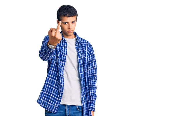 Young African Amercian Man Wearing Casual Clothes Showing Middle Finger — Stock Fotó