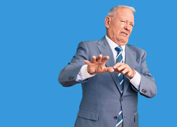 Senior Handsome Grey Haired Man Wearing Elegant Suit Disgusted Expression — Stock Photo, Image