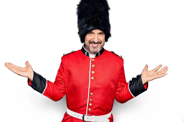 Middle Age Handsome Wales Guard Man Wearing Traditional Uniform White — Stock Photo, Image