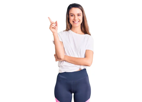 Young Beautiful Girl Wearing Casual Shirt Smiling Happy Pointing Hand — Stock Photo, Image