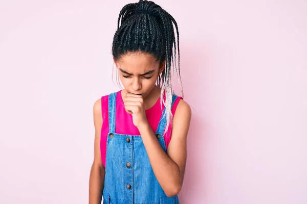 Young African American Girl Child Braids Wearing Casual Clothes Pink — Stock Photo, Image