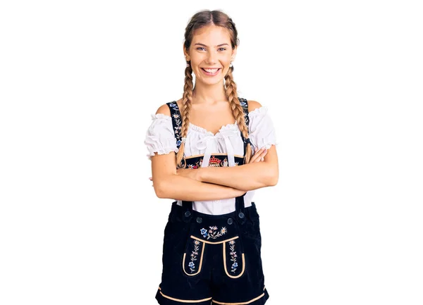 Vacker Kaukasiska Kvinna Med Blont Hår Bär Oktoberfest Traditionella Kläder — Stockfoto