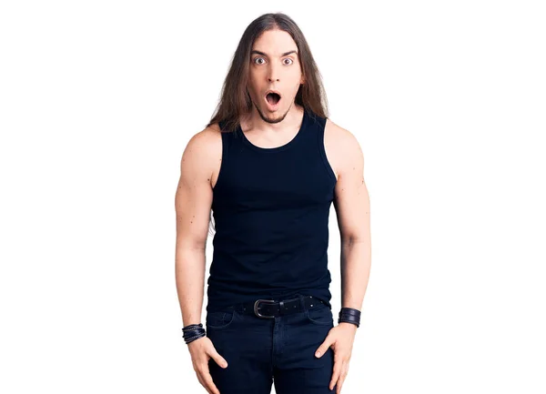 Young Adult Man Long Hair Wearing Goth Style Black Clothes — Stock Photo, Image