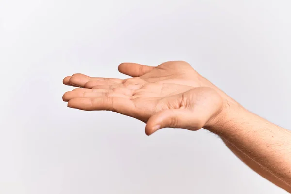 Hand Eines Kaukasischen Jungen Mannes Mit Fingern Über Isoliertem Weißem — Stockfoto