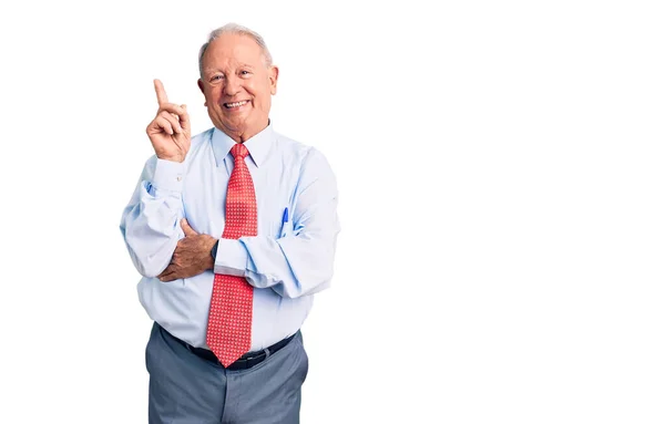 Hombre Mayor Guapo Pelo Gris Con Elegante Corbata Camisa Con —  Fotos de Stock