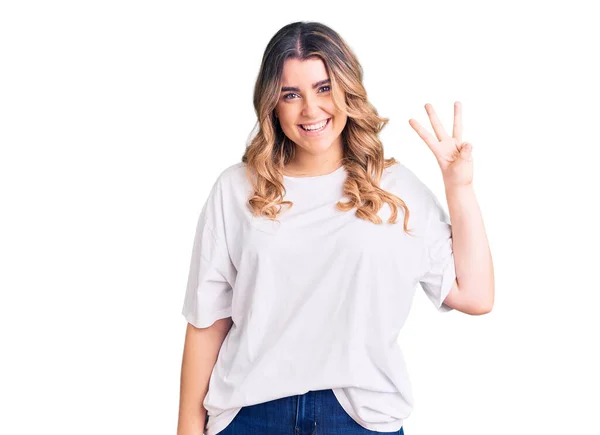 Young Caucasian Woman Wearing Casual Clothes Showing Pointing Fingers Number — Stock Photo, Image