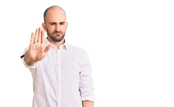 Young Handsome Man Wearing Elegant Shirt Doing Stop Sing Palm — Stock Photo, Image