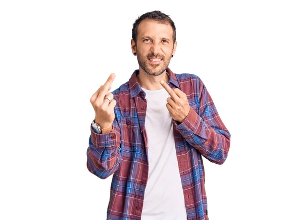 Young Handsome Man Wearing Casual Clothes Showing Middle Finger Doing — Stock fotografie
