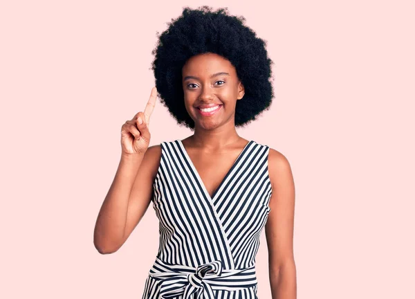 Young African American Woman Wearing Casual Clothes Showing Pointing Finger — Stock Photo, Image