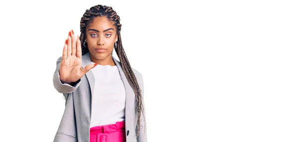 Young African American Woman Braids Wearing Business Clothes Doing Stop — Stock Photo, Image