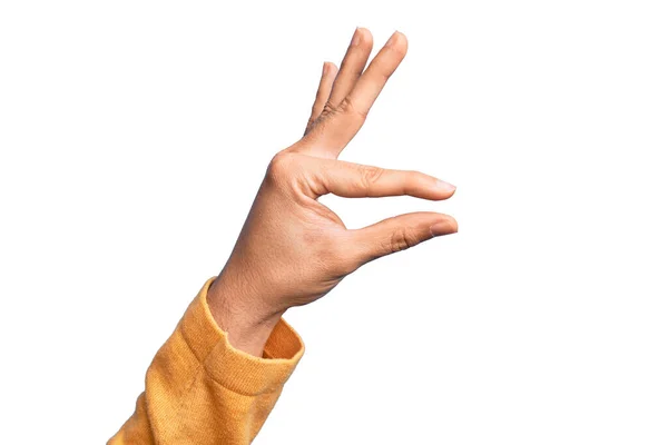 Χέρι Του Καυκάσου Νεαρός Άνδρας Δείχνει Δάχτυλα Πάνω Από Απομονωμένο — Φωτογραφία Αρχείου