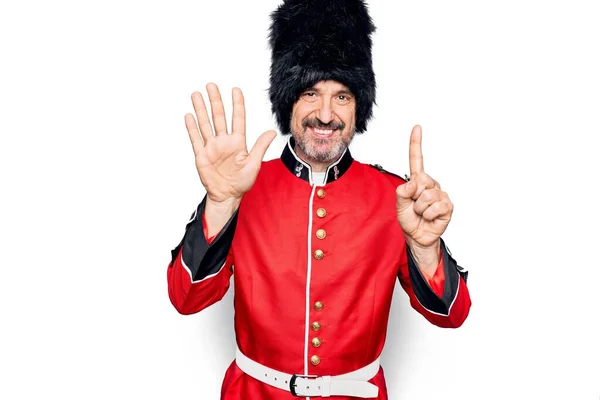 Middle Age Handsome Wales Guard Man Wearing Traditional Uniform White — Stock Photo, Image