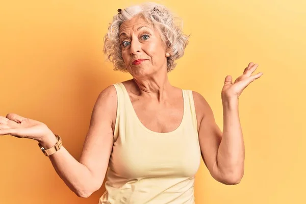 Senior Grey Haired Woman Wearing Casual Clothes Clueless Confused Expression — Stock Photo, Image