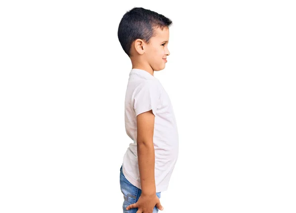 Little Cute Boy Kid Wearing Casual White Tshirt Looking Side — Stock Photo, Image